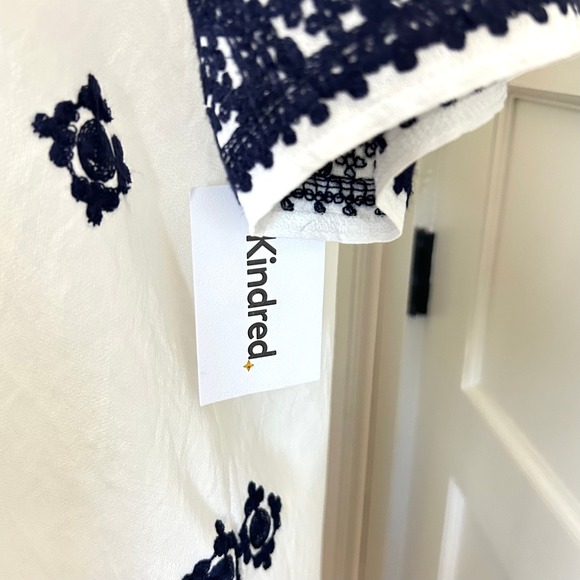 NWT Kindred Embroidered Button Down Shirt Dress White Navy XL New - Picture 9 of 13